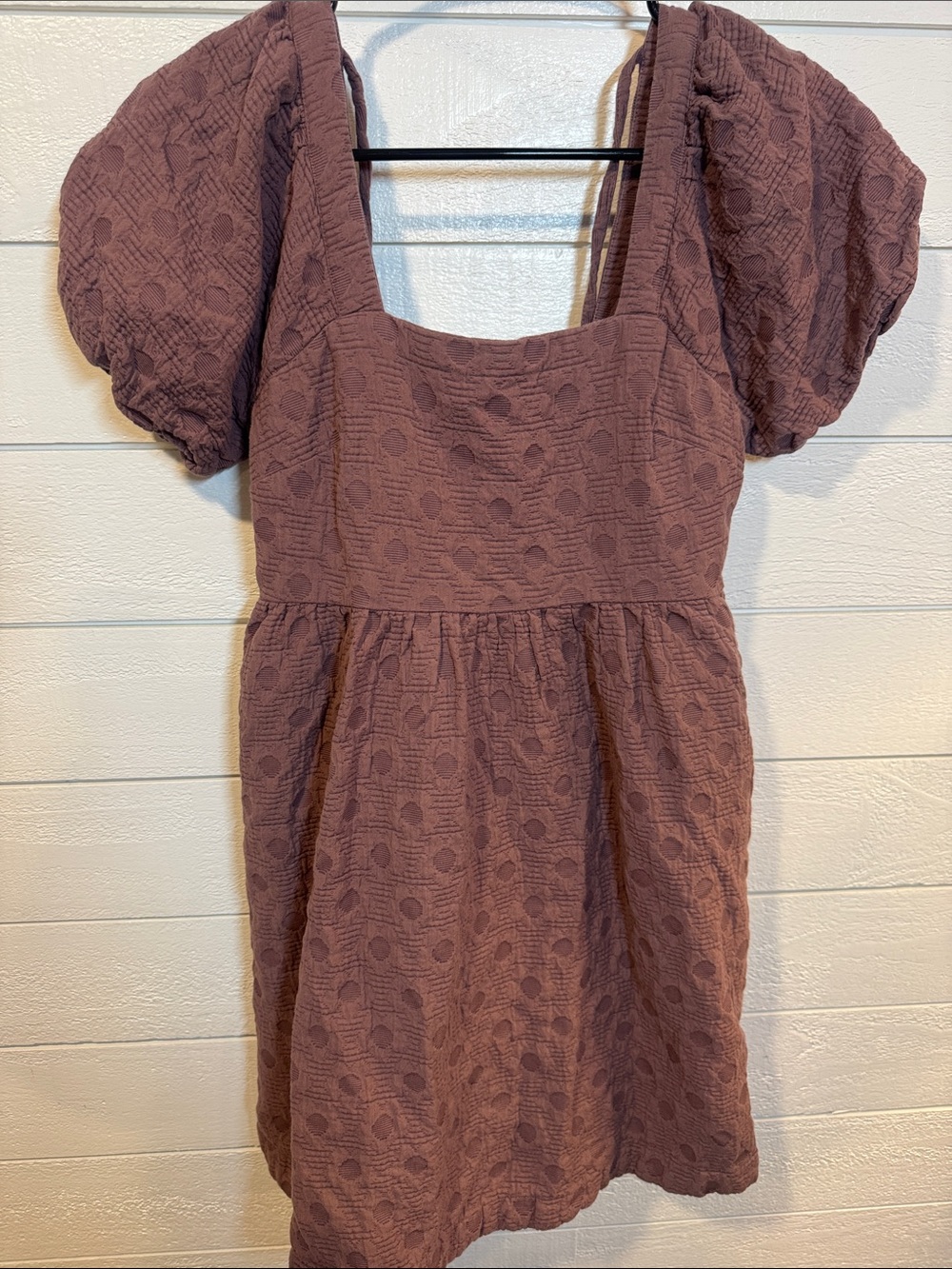 MADEWELL Women's Mauve Puff-Sleeve Textured Mini Dress- xs